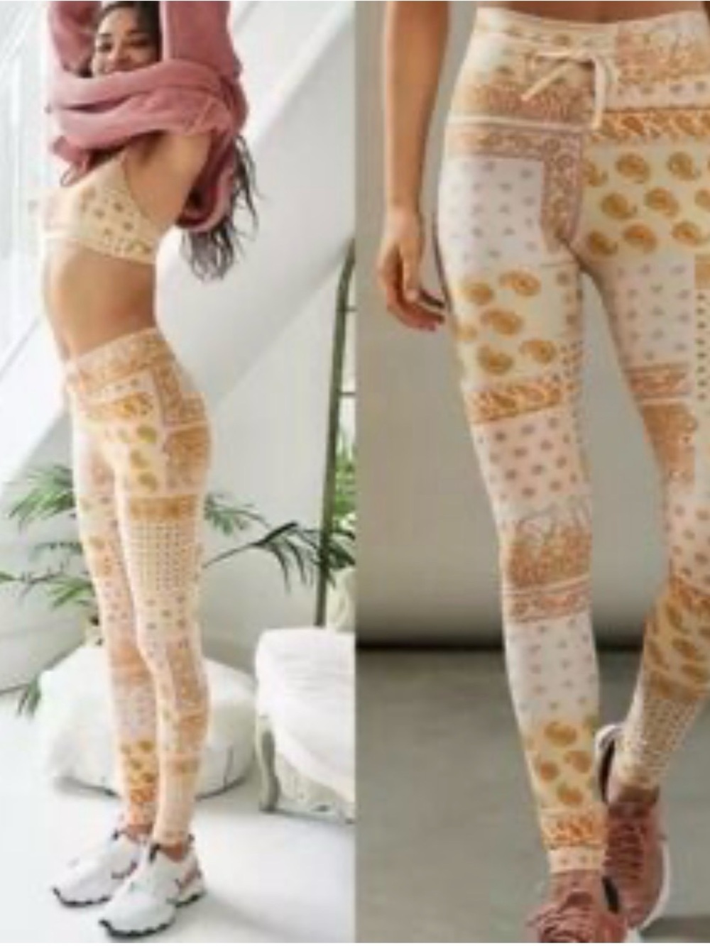 Anthropologie The Upside Carmen Bandana Leggings Peachy Pearl Drawstring size 6